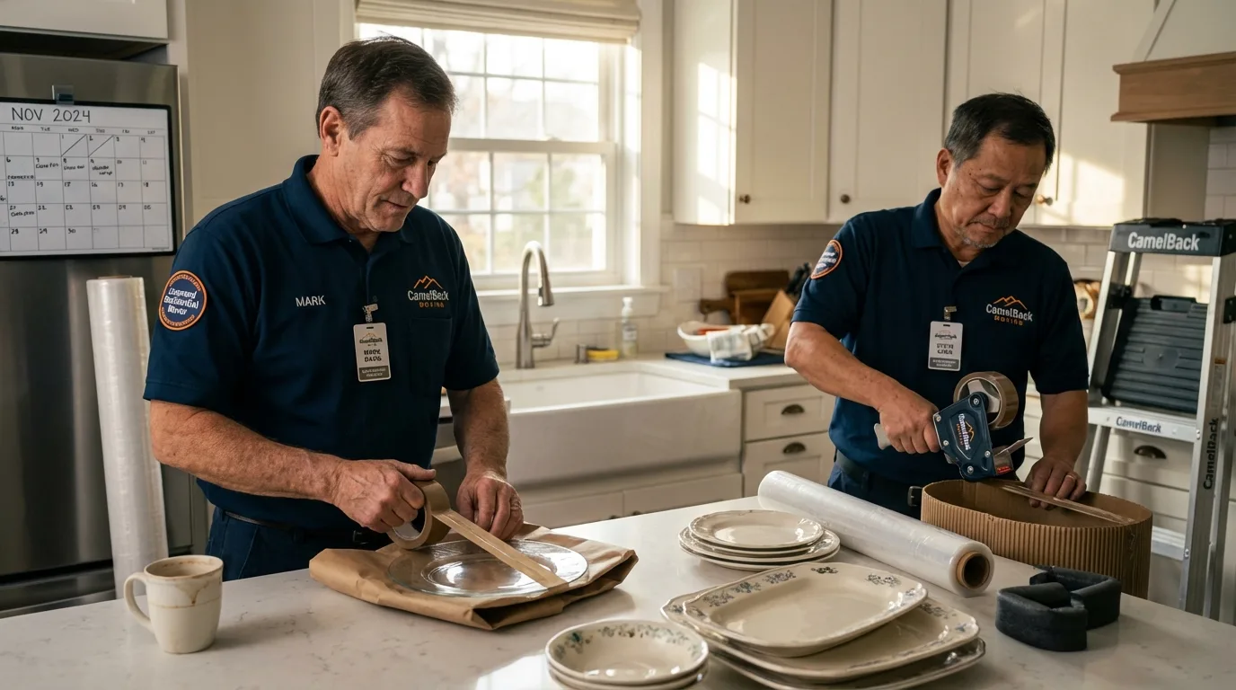 Professional crew packing kitchen dishware in Terra Bella, CA