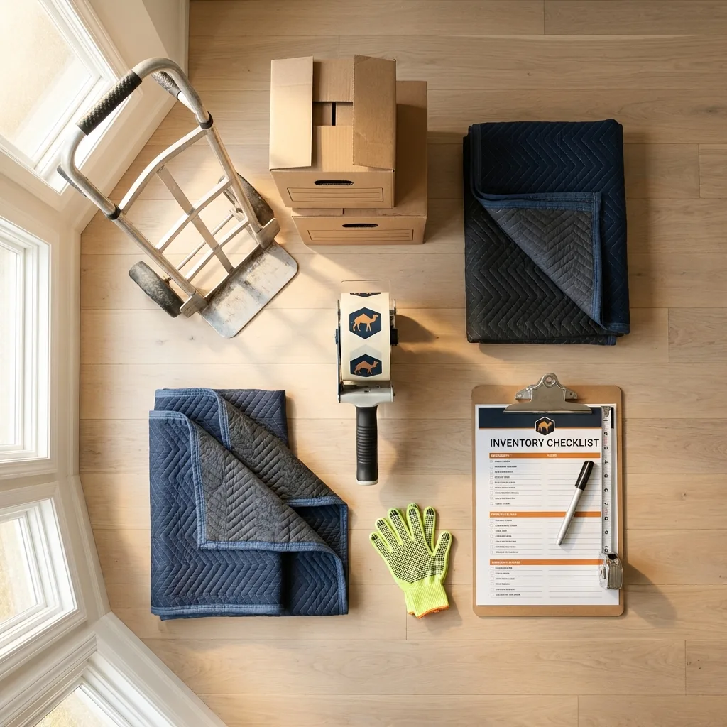 Professional moving supplies and packing materials layout for Terra Bella residential relocations
